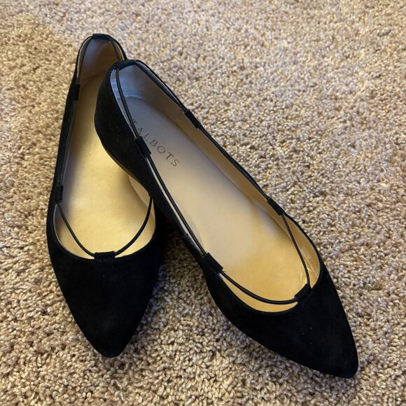 Talbots Shoes Womens 8 Black Suede Ballerina Flats Pointed Toe - Picture 2 of 7